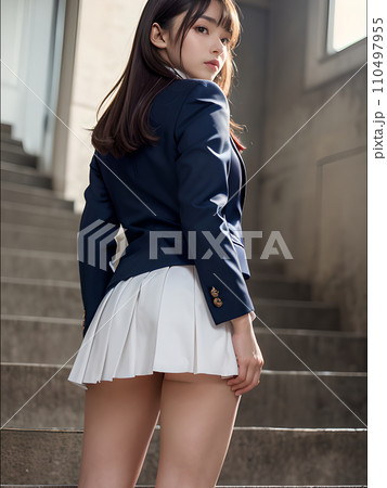 女子高生　尻　盗撮 お尻 後姿 スカート 一人の写真素材 - PIXTA